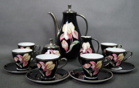 KPM Krister ręcznie malowana porcelana Irysy serwis do kawy 